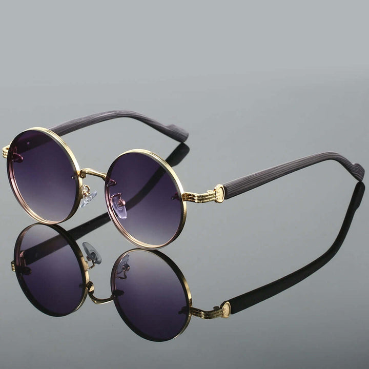 Klassische runde Sonnenbrille mit goldenen Details