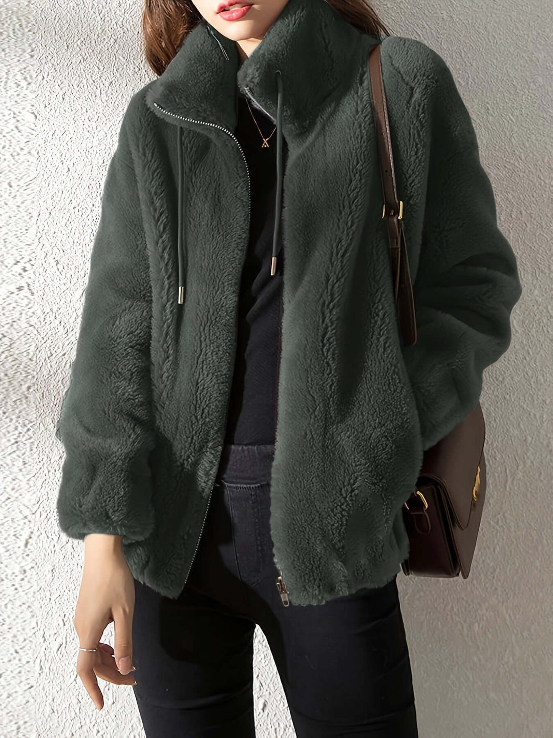 Warme Teddyjacke mit Kapuze & Kordelzug