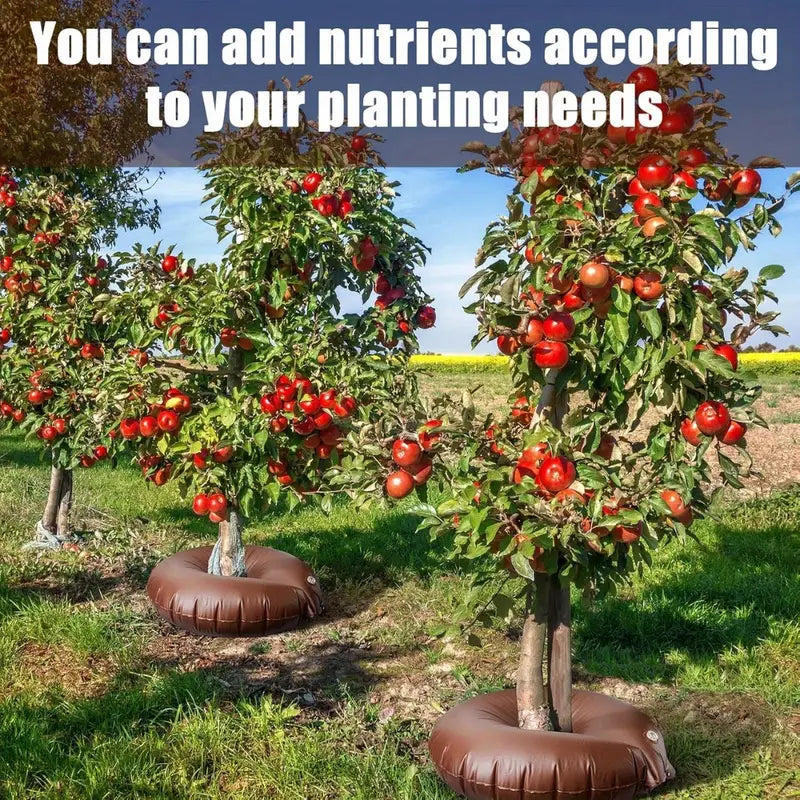 "Effektive 15/20 Gallon Baum Bewässerungstasche, grün und braun, für gleichmäßige Tropfbewässerung von Gartenbäumen."