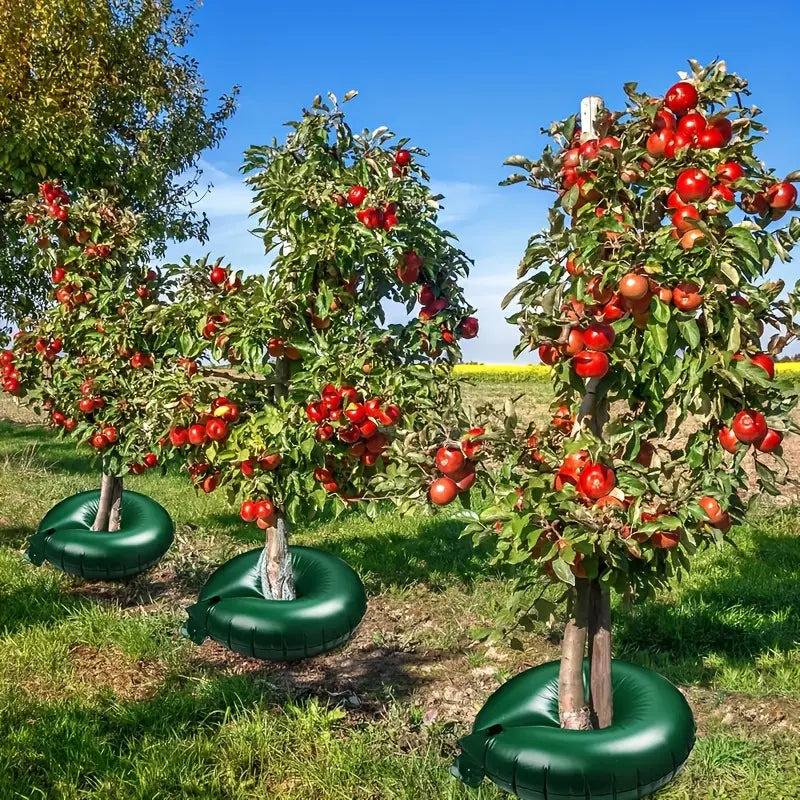 "Effektive 15/20 Gallon Baum Bewässerungstasche, grün und braun, für gleichmäßige Tropfbewässerung von Gartenbäumen."