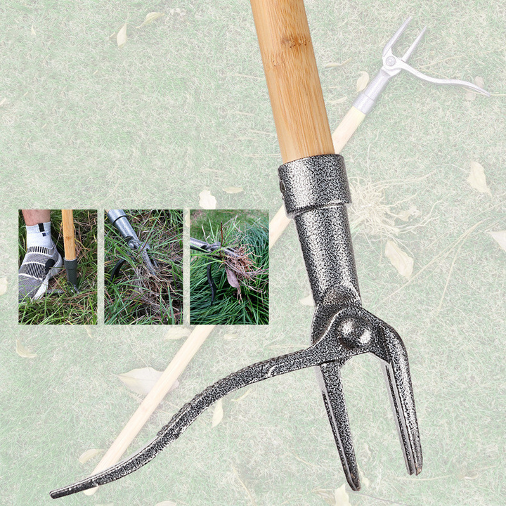 "Effektiver Unkrautzieher, 4-Krallen Kopf, Eisenwerkzeug, entfernt Wurzeln tief, robustes, ergonomisches Gartenwerkzeug"