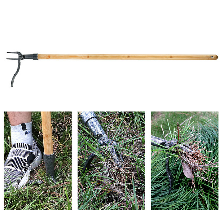 "Effektiver Unkrautzieher, 4-Krallen Kopf, Eisenwerkzeug, entfernt Wurzeln tief, robustes, ergonomisches Gartenwerkzeug"