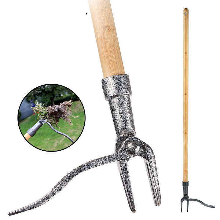 "Effektiver Unkrautzieher, 4-Krallen Kopf, Eisenwerkzeug, entfernt Wurzeln tief, robustes, ergonomisches Gartenwerkzeug"