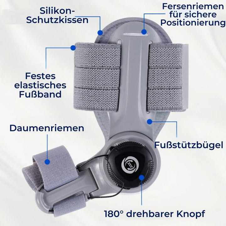 "Einstellbare Hallux Valgus Stütze, sanfte Korrektur und Schmerzlinderung, leichte atmungsaktive Materialien."