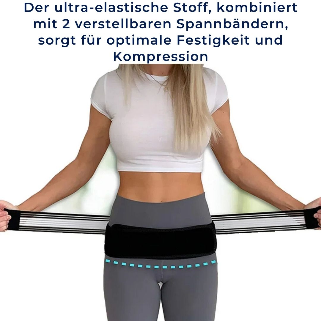 "Einstellbarer Lendenwirbelstützgürtel zur Haltungskorrektur, schwarz, für aktive Nutzung."