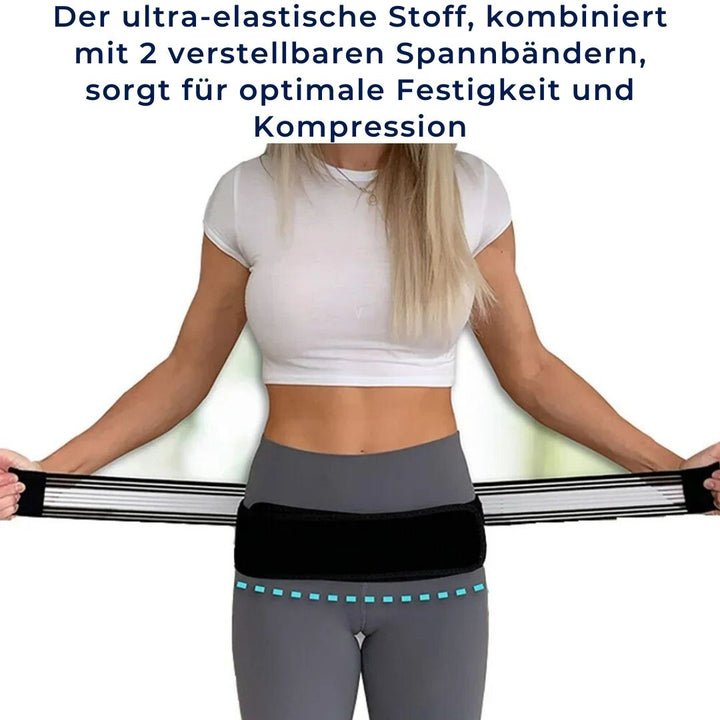 "Einstellbarer Lendenwirbelstützgürtel zur Haltungskorrektur, schwarz, für aktive Nutzung."