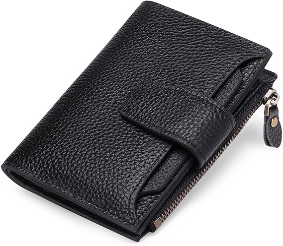 Schwarze Leder-Geldbörse mit Reißverschluss, elegant, kompakt, für Damen und Herren.