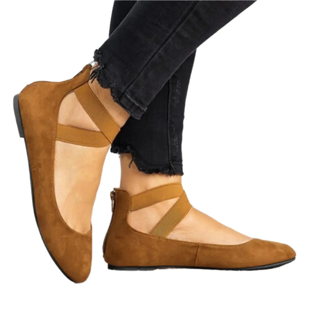 Elegante cremefarbene orthopädische Ballerinas mit elastischem Riemen, ideal für Komfort und stilbewusste Frauen.