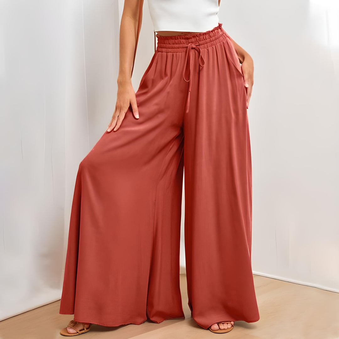 Elegante Damen Freizeithose, leichtes Material, stilvoll für Alltag, Größen S bis XXL, in Beige, Blau, Rot und mehr.
