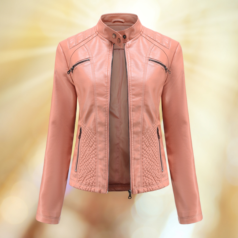 "Elegante Damen Lederjacke für Frühling, taillierte Passform, hochwertiges Leder, vielseitig kombinierbar."