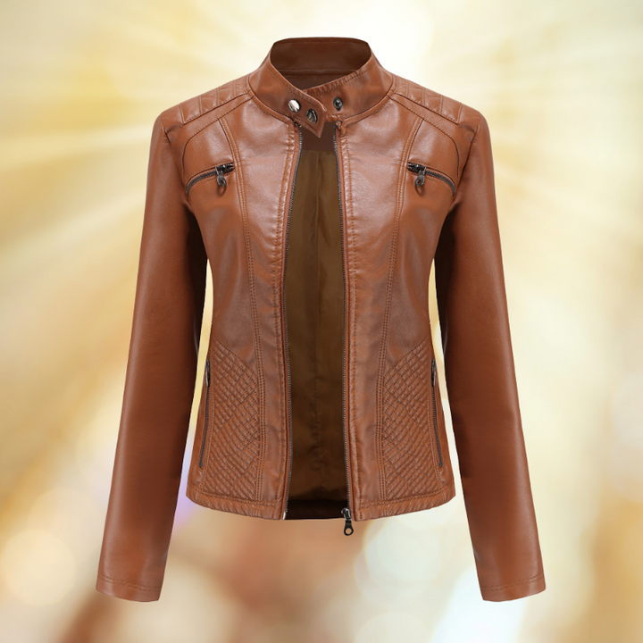 "Elegante Damen Lederjacke für Frühling, taillierte Passform, hochwertiges Leder, vielseitig kombinierbar."