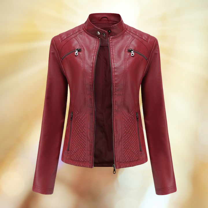 "Elegante Damen Lederjacke für Frühling, taillierte Passform, hochwertiges Leder, vielseitig kombinierbar."
