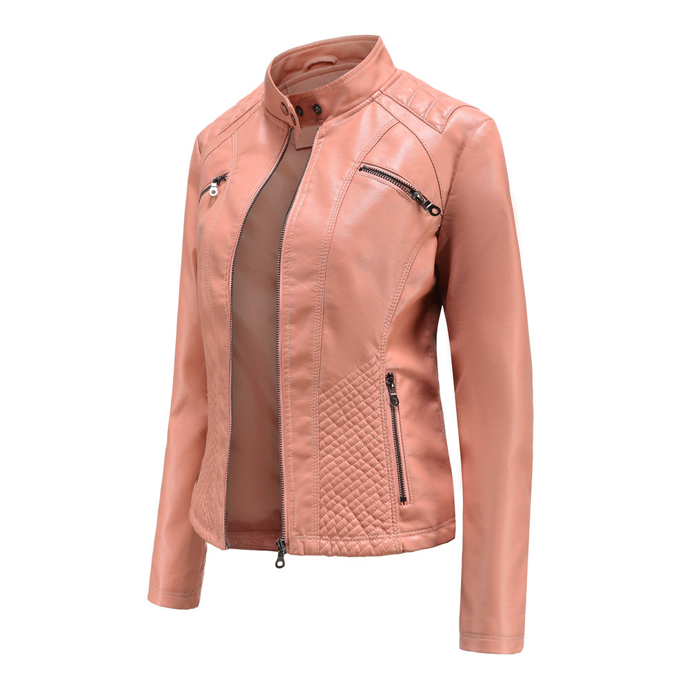 "Elegante Damen Lederjacke für Frühling, taillierte Passform, hochwertiges Leder, vielseitig kombinierbar."