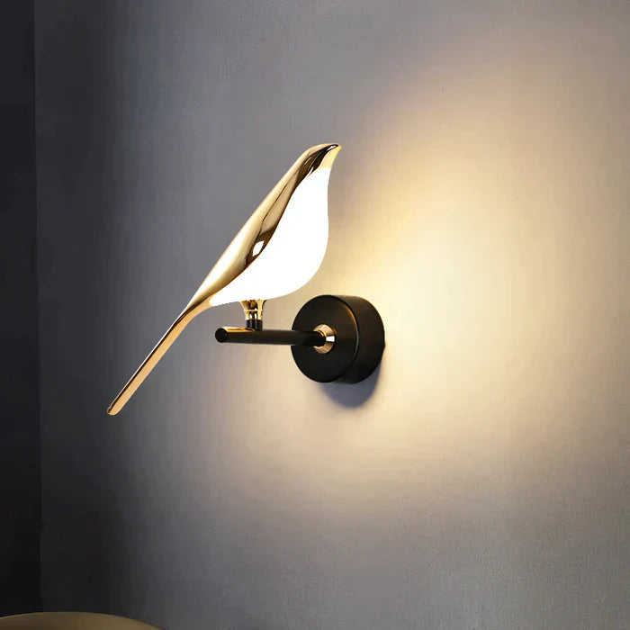 "Elegante goldene LED-Vogel-Wandleuchte, nordisches Design, moderne Beleuchtung für Wohnzimmer oder Schlafzimmer."