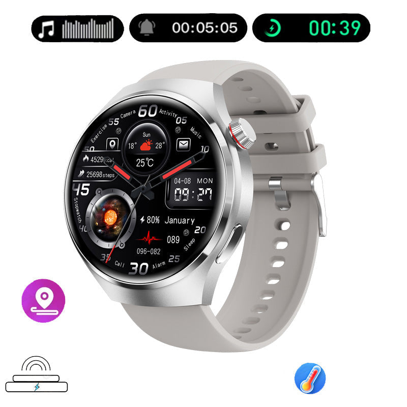 "Elegante GT4 Pro Smartwatch Herren, wasserdicht, schwarzes Gehäuse, AMOLED Display, GPS-Tracker, ideal für Sport"
