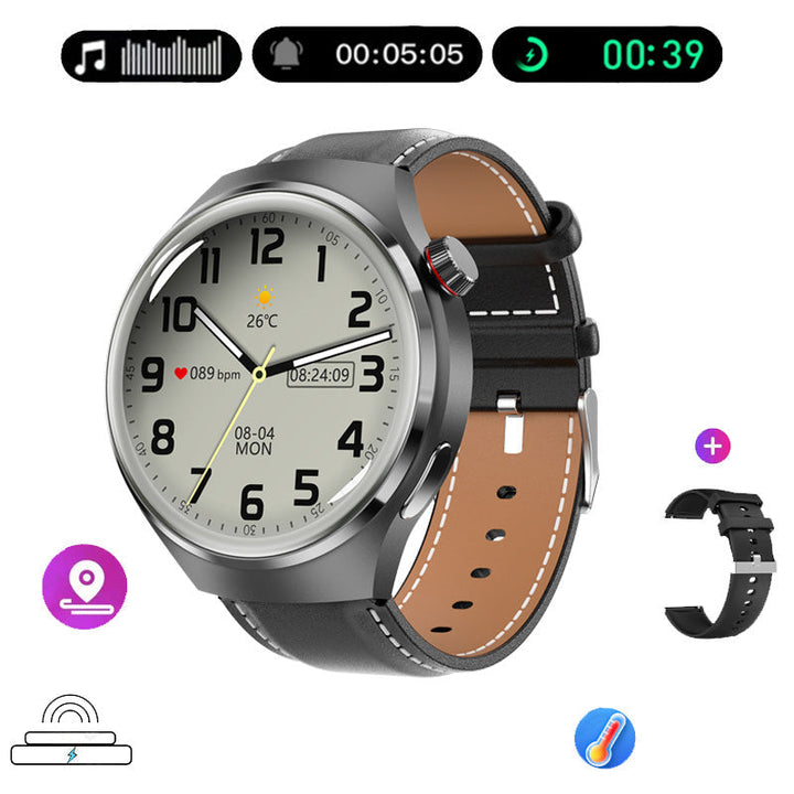 "Elegante GT4 Pro Smartwatch Herren, wasserdicht, schwarzes Gehäuse, AMOLED Display, GPS-Tracker, ideal für Sport"