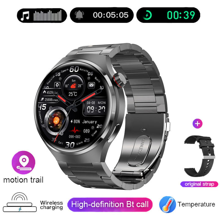 "Elegante GT4 Pro Smartwatch Herren, wasserdicht, schwarzes Gehäuse, AMOLED Display, GPS-Tracker, ideal für Sport"