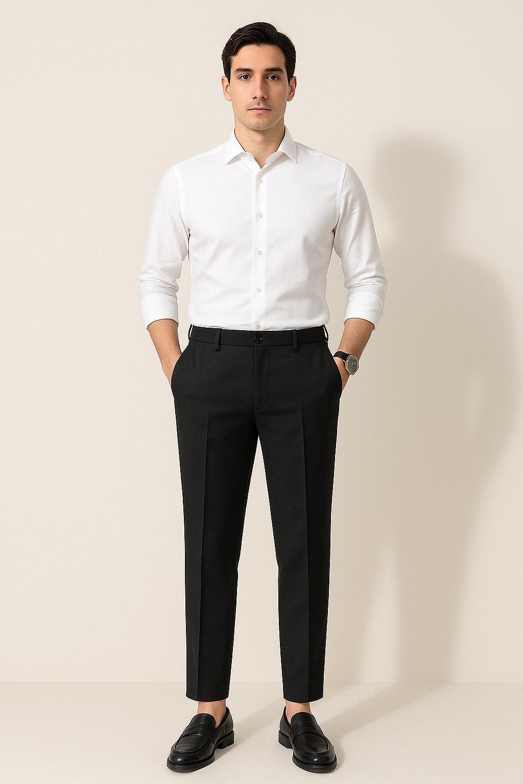 Elegante Herren Anzughose mit Bügelfalte, schmaler Schnitt, hochwertiges Material für stilvollen, komfortablen Look.