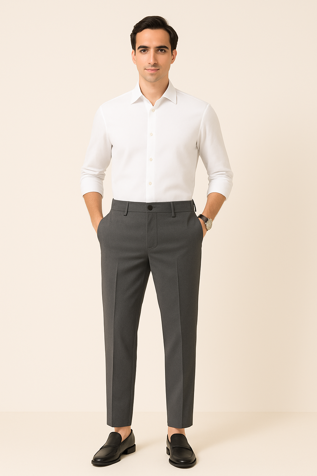 Elegante Herren Anzughose mit Bügelfalte, schmaler Schnitt, hochwertiges Material für stilvollen, komfortablen Look.