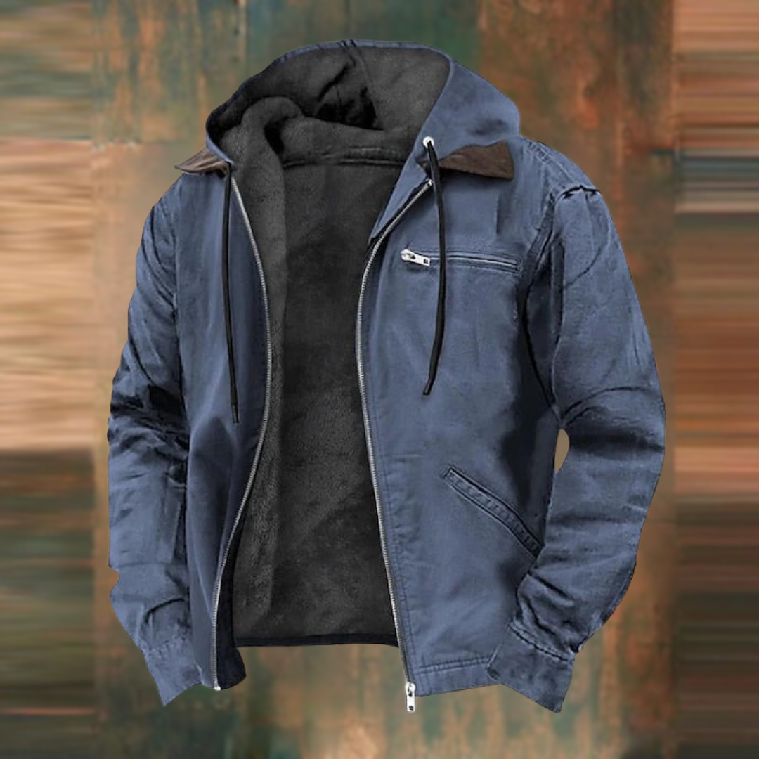 "Elegante Herren-Herbstjacke mit klarem Design, flexibler Einsatz für formelle und legere Anlässe, in Blau präsentiert."