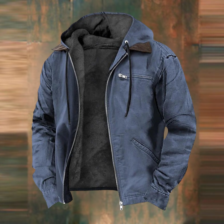 "Elegante Herren-Herbstjacke mit klarem Design, flexibler Einsatz für formelle und legere Anlässe, in Blau präsentiert."