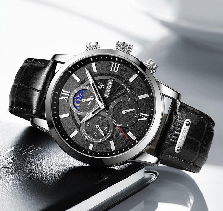 Elegante Herren Sportuhr mit robustem Edelstahlgehäuse, verstellbarem Armband und kratzfestem Mineralglas, sportlich.