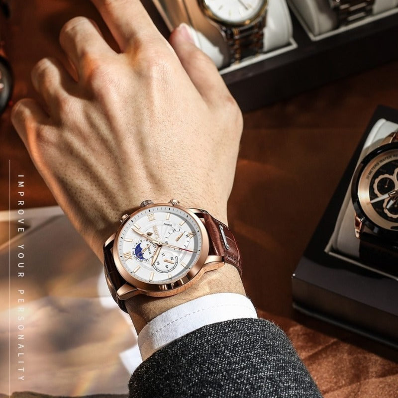 Elegante Herren Sportuhr mit robustem Edelstahlgehäuse, verstellbarem Armband und kratzfestem Mineralglas, sportlich.