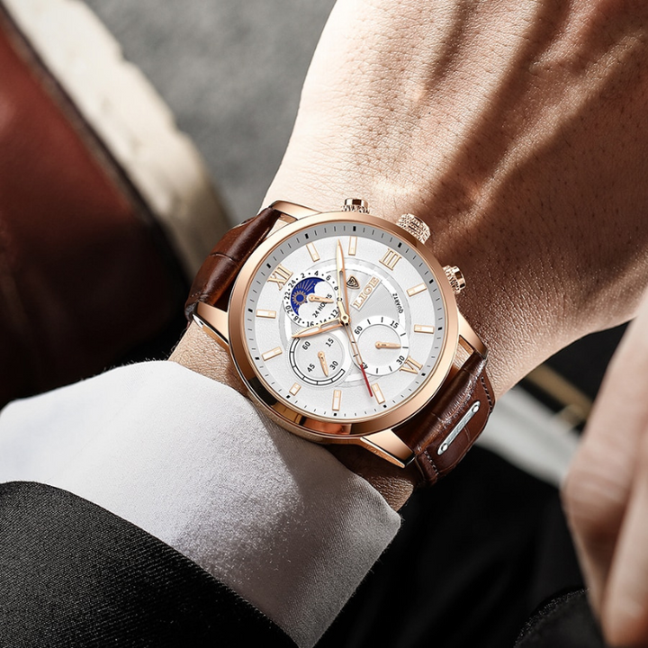 Elegante Herren Sportuhr mit robustem Edelstahlgehäuse, verstellbarem Armband und kratzfestem Mineralglas, sportlich.