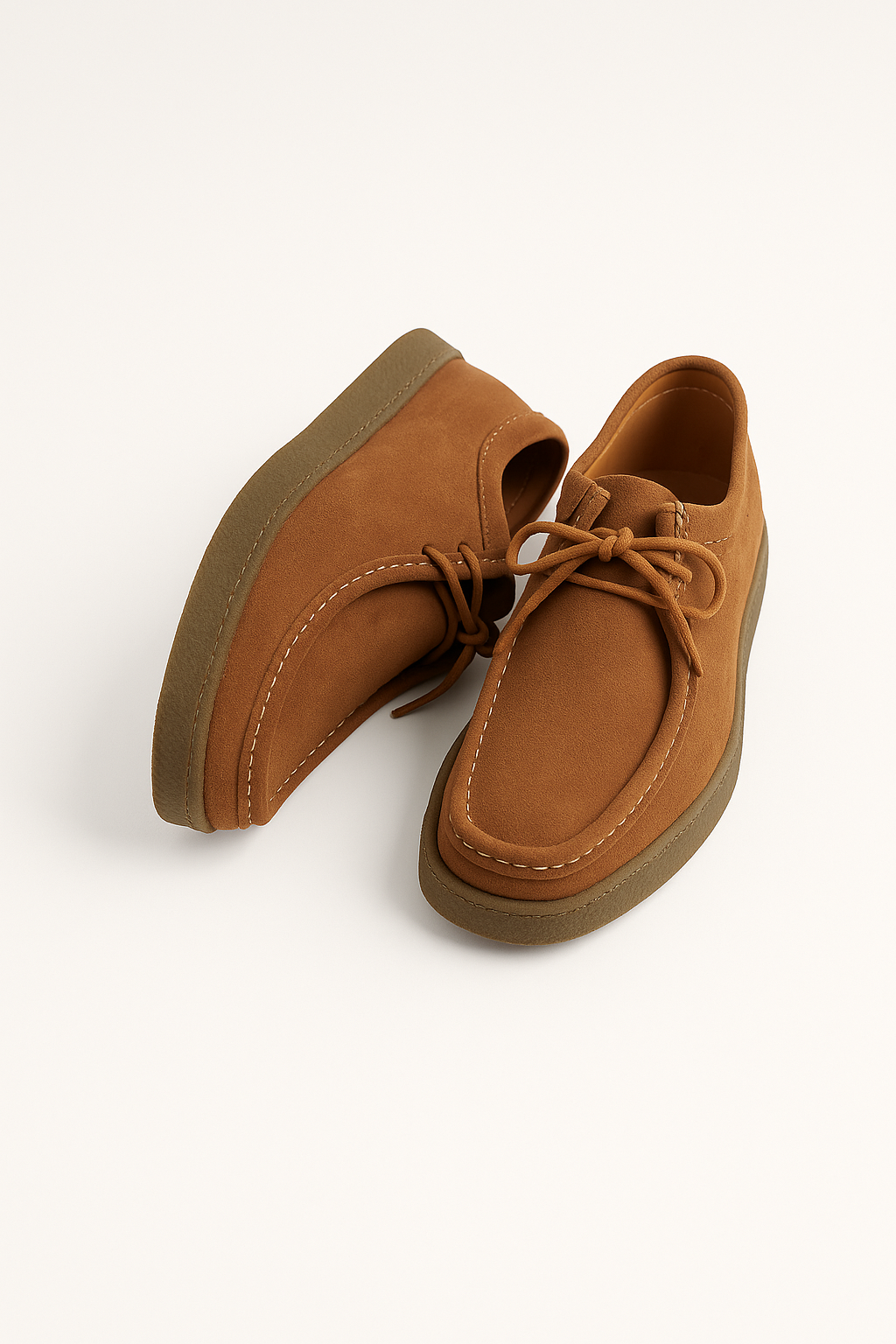 Elegante Herren-Wildleder-Schnürschuhe mit Profilsohle, rustikale Eleganz, dezente Kontrastnähte, modisch und komfortabel.