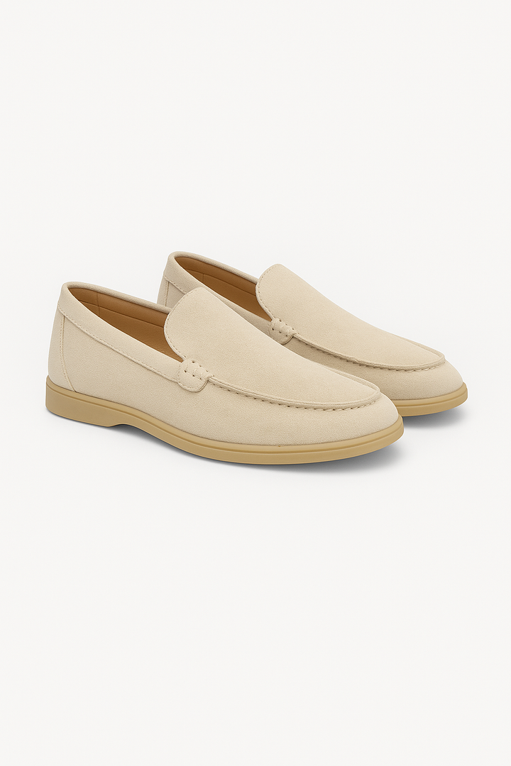 Elegante Herren-Wildleder-Slipper, Veloursleder, weiches Slip-on-Design, flexible Gummisohle, ideal für Casual-Looks.