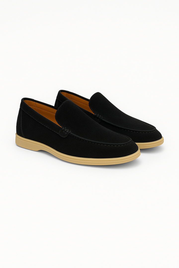 Elegante Herren-Wildleder-Slipper, Veloursleder, weiches Slip-on-Design, flexible Gummisohle, ideal für Casual-Looks.