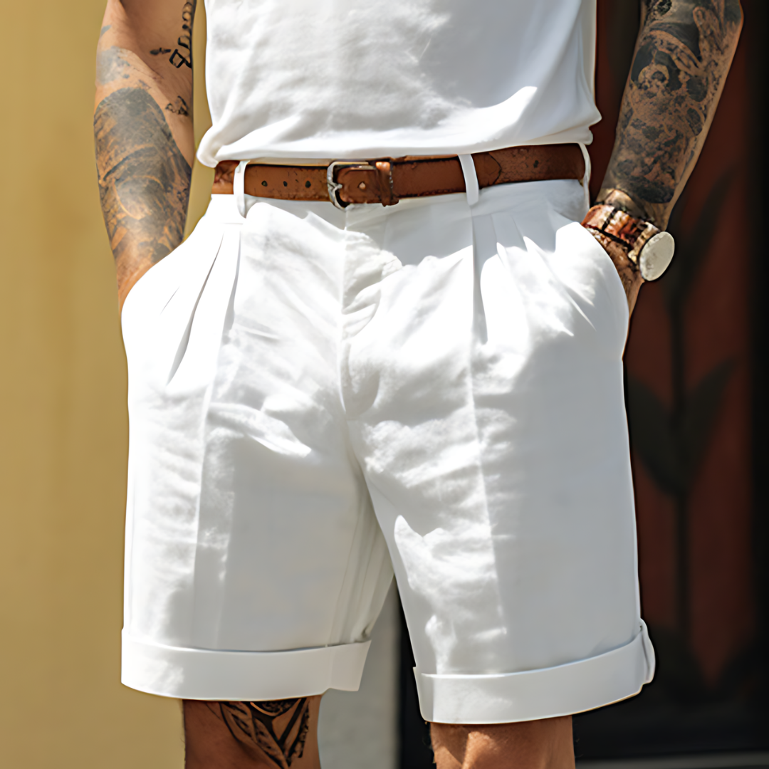 "Elegante Herrenshorts aus Baumwolle mit Knopfleiste, Taschen, ideal für Frühling & Sommer, vielseitig & atmungsaktiv."