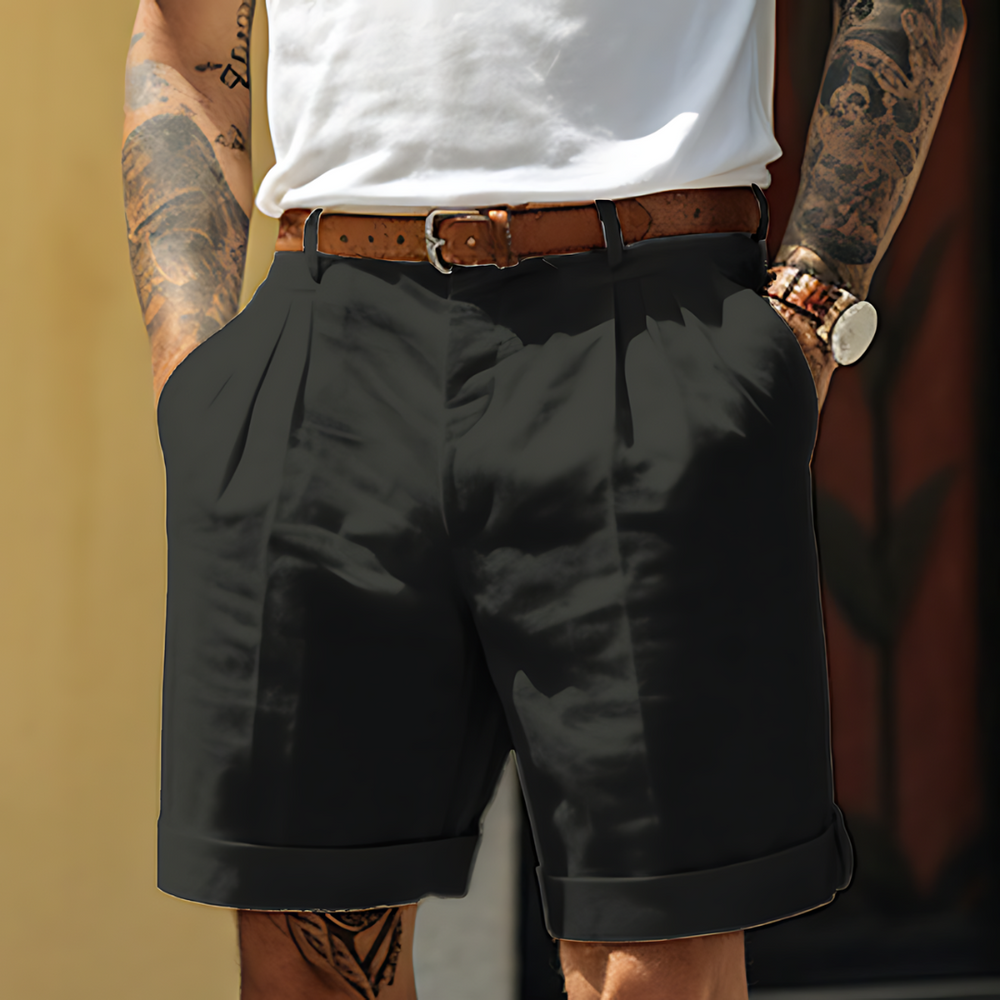 "Elegante Herrenshorts aus Baumwolle mit Knopfleiste, Taschen, ideal für Frühling & Sommer, vielseitig & atmungsaktiv."