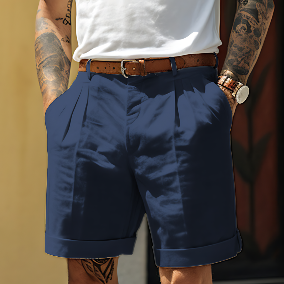"Elegante Herrenshorts aus Baumwolle mit Knopfleiste, Taschen, ideal für Frühling & Sommer, vielseitig & atmungsaktiv."