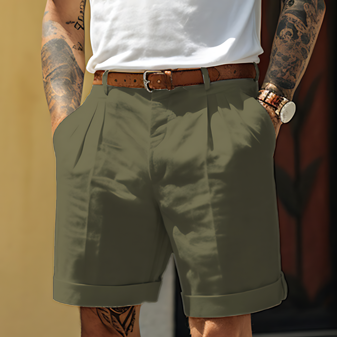 "Elegante Herrenshorts aus Baumwolle mit Knopfleiste, Taschen, ideal für Frühling & Sommer, vielseitig & atmungsaktiv."