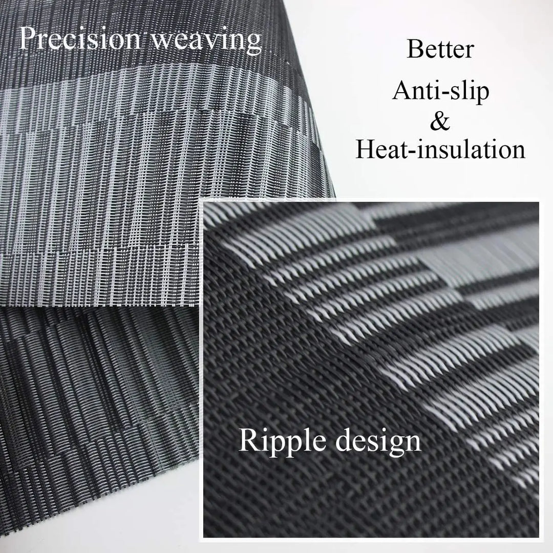 Elegante, hitzebeständige PVC-Tischsets in Streifenoptik, rutschfest, wasserfest, 30x45 cm, Braun/Silber.