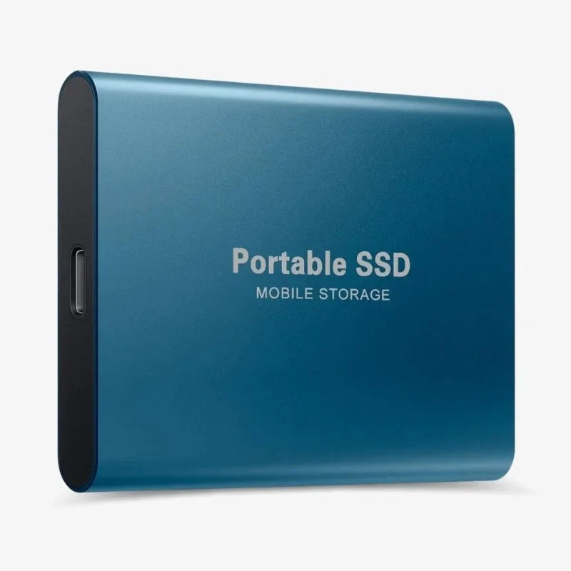 Elegante, kompakte externe SSD in Schwarz, Blau, Gold oder Rot, ideal für schnellen Datentransfer und höchste Mobilität.