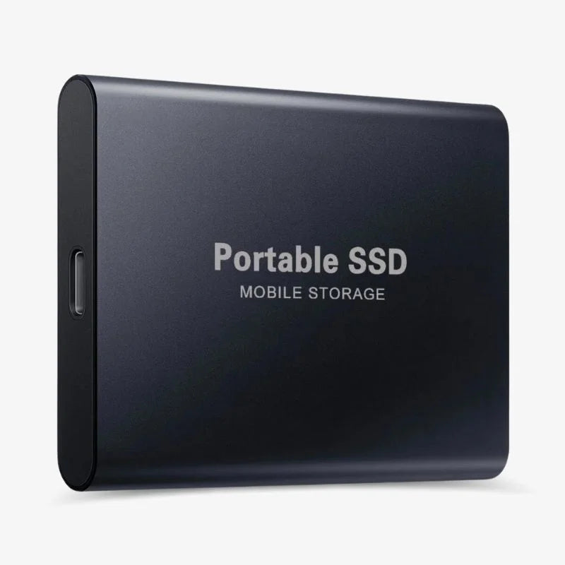Elegante, kompakte externe SSD in Schwarz, Blau, Gold oder Rot, ideal für schnellen Datentransfer und höchste Mobilität.