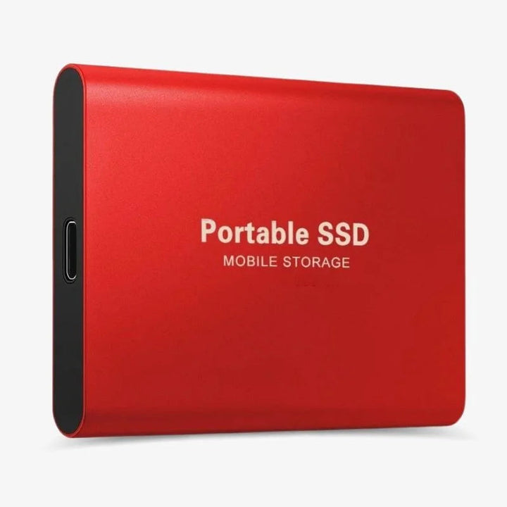 Elegante, kompakte externe SSD in Schwarz, Blau, Gold oder Rot, ideal für schnellen Datentransfer und höchste Mobilität.