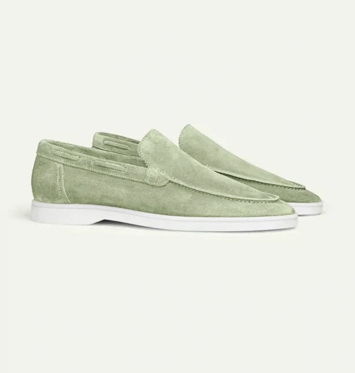 Elegante Luca Wildleder-Slipper in Taupe, Herren-Loafers, flexibles Design, komfortable Gummisohle, einfaches Slip-on.