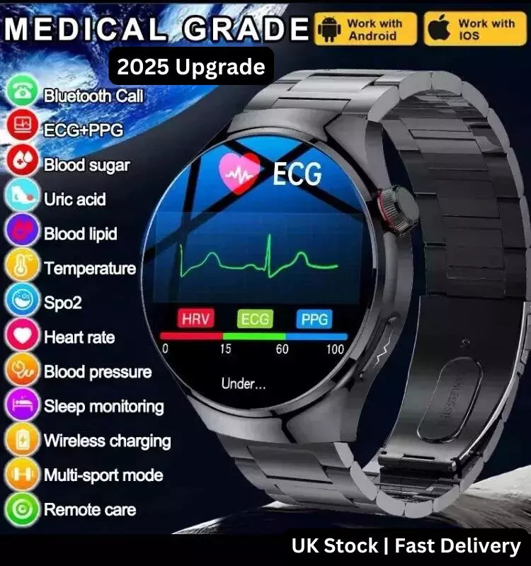 "Elegante Smartwatch mit Glukoseüberwachung, multifunktional und wasserdicht für aktive Gesundheitsüberwachung am Handgelenk.