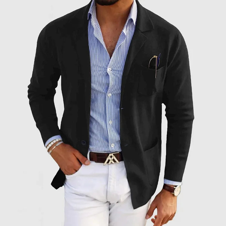 Elegante Strickjacke für Herren, braun, mit Reverskragen und Knöpfen, perfekt für Büro- und Alltagslook.