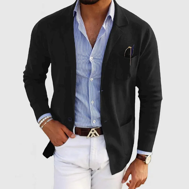 Elegante Strickjacke für Herren, braun, mit Reverskragen und Knöpfen, perfekt für Büro- und Alltagslook.