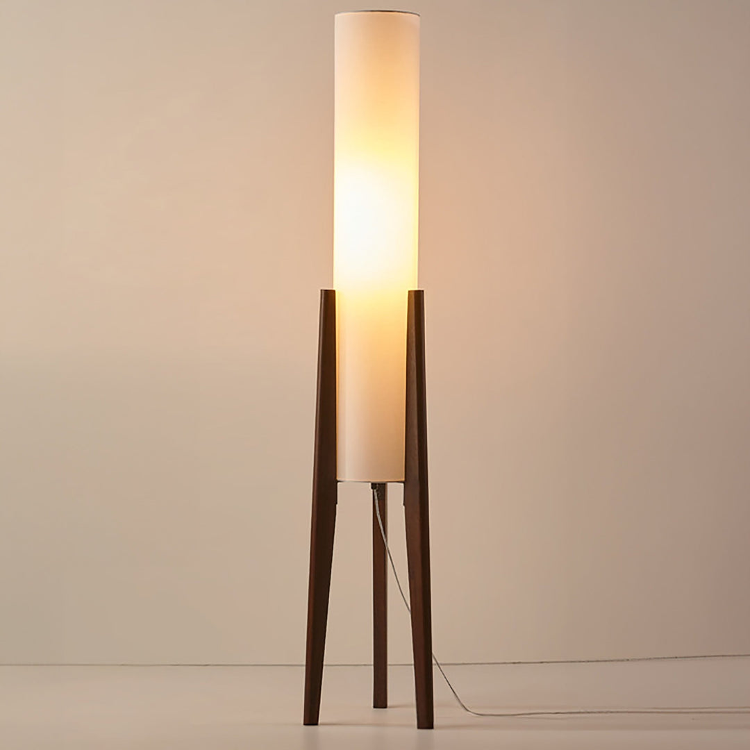 "Elegante Walnuss Stehlampe aus Massivholz mit LED und Stoffschirm, modernes Design, warmes und dreifarbiges Licht"