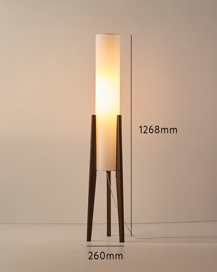 "Elegante Walnuss Stehlampe aus Massivholz mit LED und Stoffschirm, modernes Design, warmes und dreifarbiges Licht"