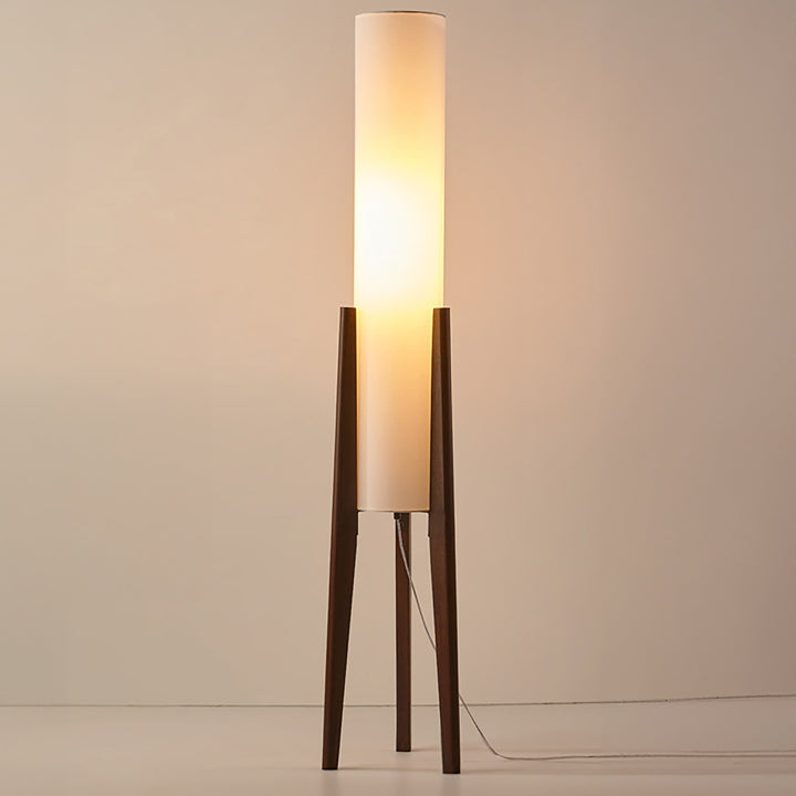 "Elegante Walnuss Stehlampe aus Massivholz mit LED und Stoffschirm, modernes Design, warmes und dreifarbiges Licht"