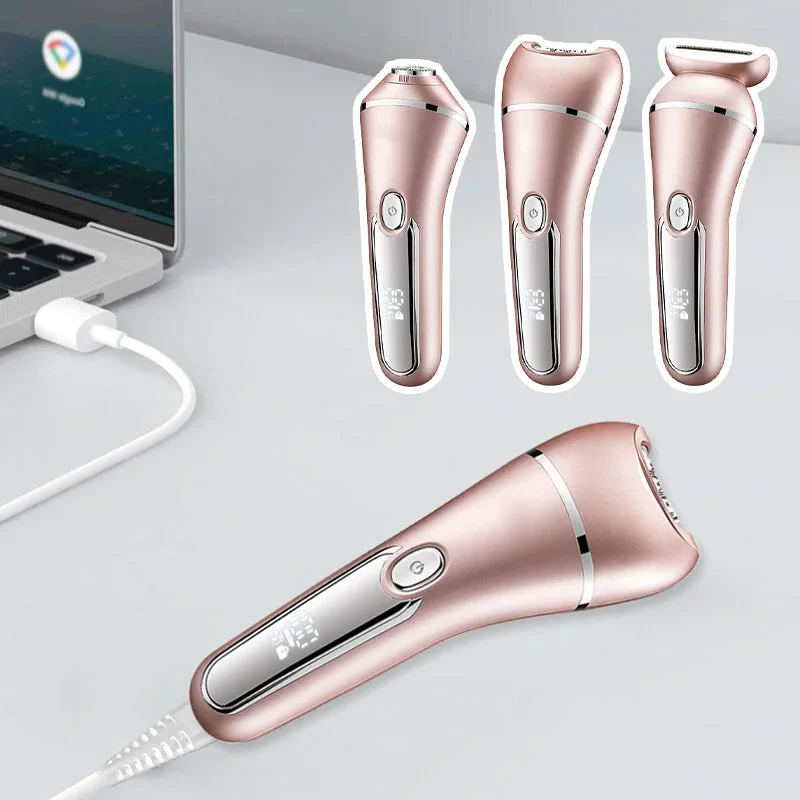 "Eleganter 3-in-1 Rasierer für Frauen, wasserdicht, wiederaufladbar, ideal für glatte Haarentfernung, im Badezimmer"