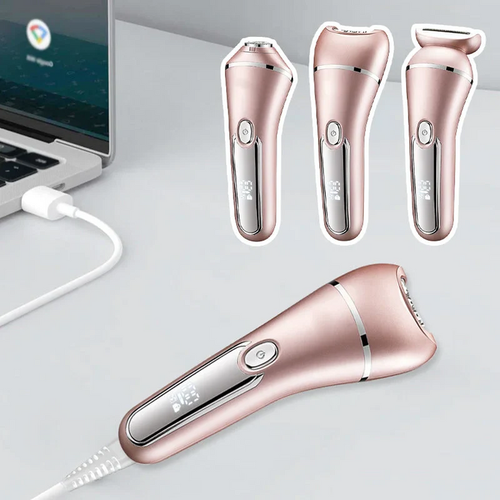 "Eleganter 3-in-1 Rasierer für Frauen, wasserdicht, wiederaufladbar, ideal für glatte Haarentfernung, im Badezimmer"
