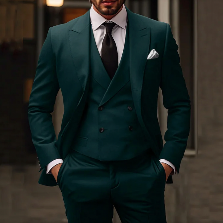 Eleganter 3-teiliger Herrenanzug in Grau bestehend aus Sakko, Weste und Hose für Business und formelle Anlässe.