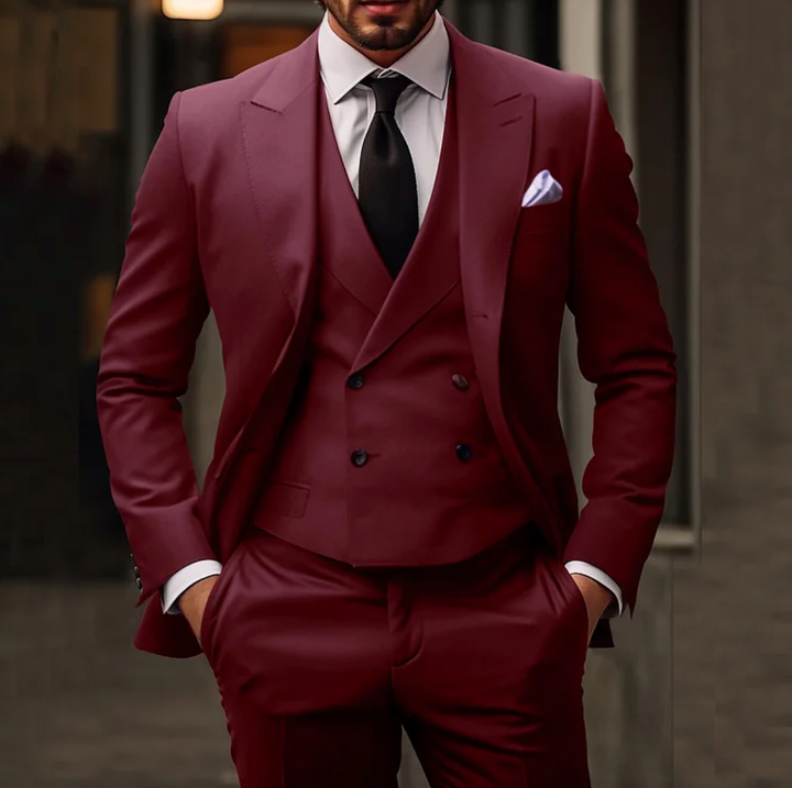 Eleganter 3-teiliger Herrenanzug in Grau bestehend aus Sakko, Weste und Hose für Business und formelle Anlässe.